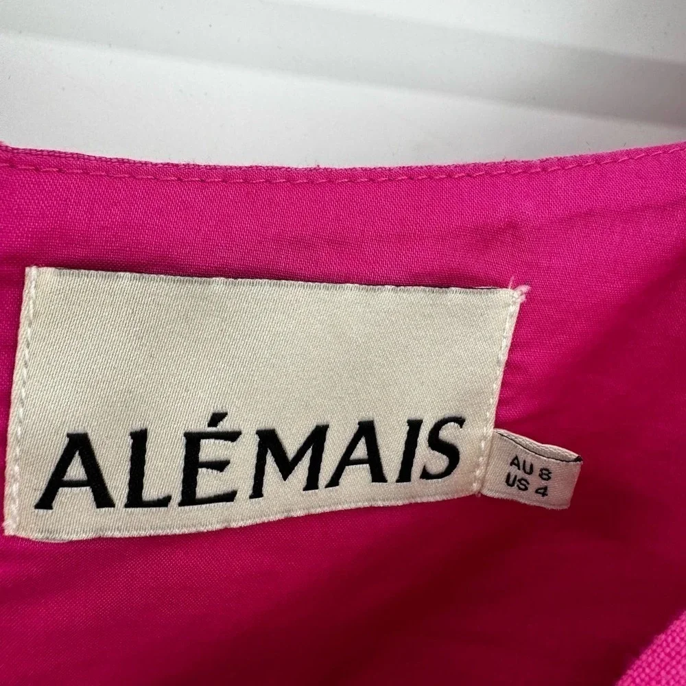 ALEMAIS Blaire Ruffle Blouson Crop Top Pink Puff Silk Cotton Size 4 NWOT
